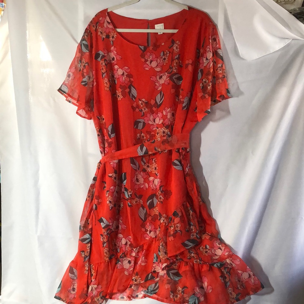 A New Day orange floral ruffle chiffon dress 3X